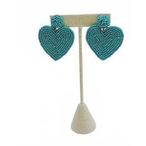 NEW WHITE LABEL women's beaded heart earrings in teal